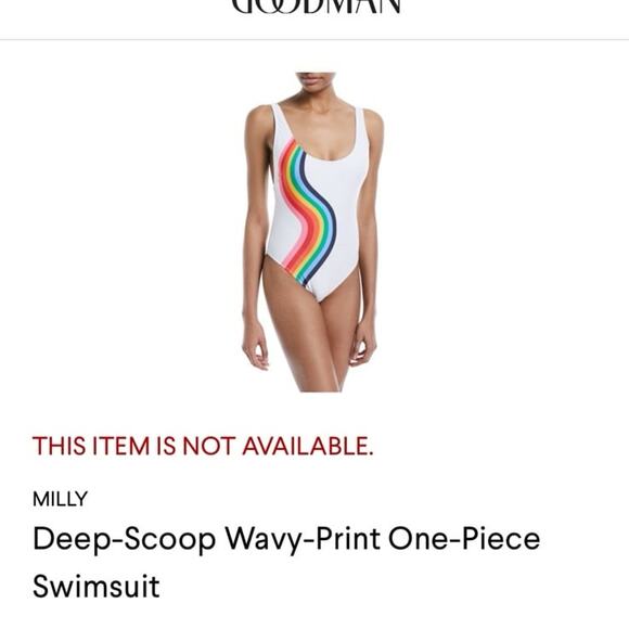 Milly Minis One Piece Swimsuit White Wavy Rainbow Stripe Made in USA Size 12 - Picture 2 of 9
